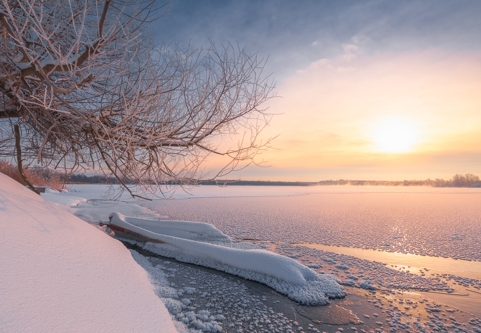 Скованная льдами утро зима рассвет пейзаж