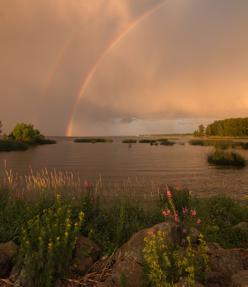 После дождичка Финский залив закат радуга