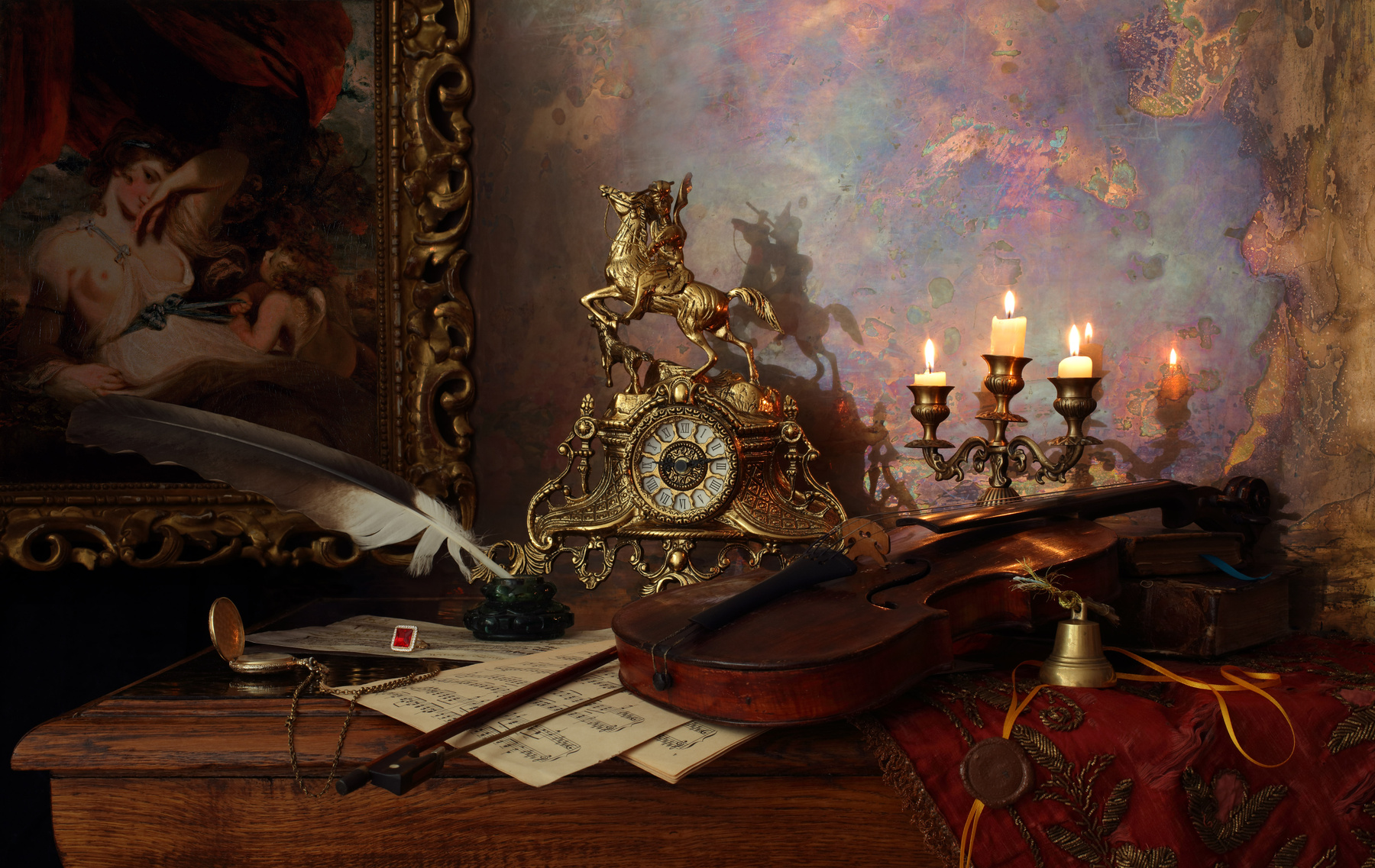 Натюрморт из серии "Галантный век" скрипка свечи картина часы свет музыка