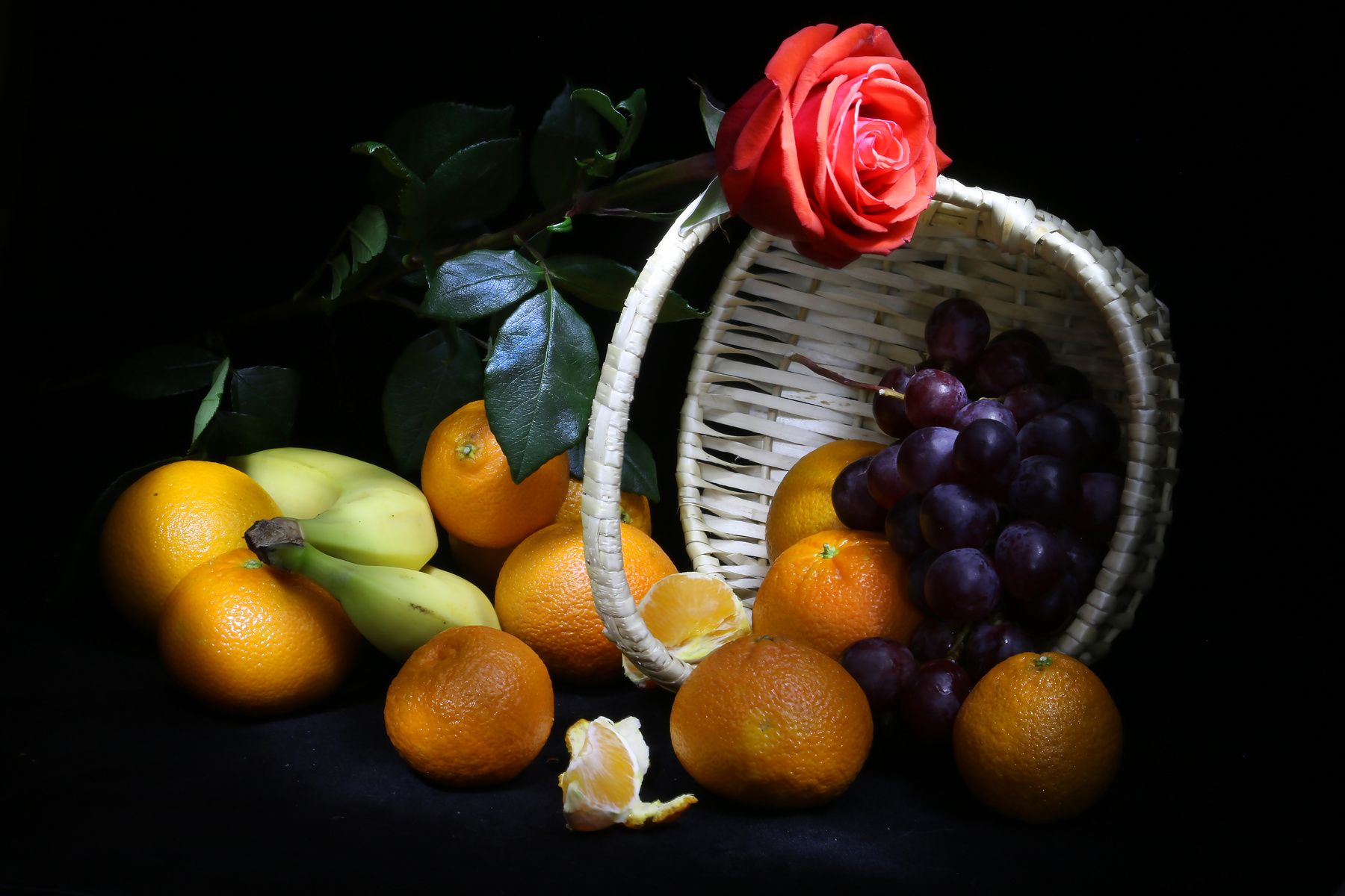 Корзинка с фруктами фрукты корзинка вечер виноград мандарины