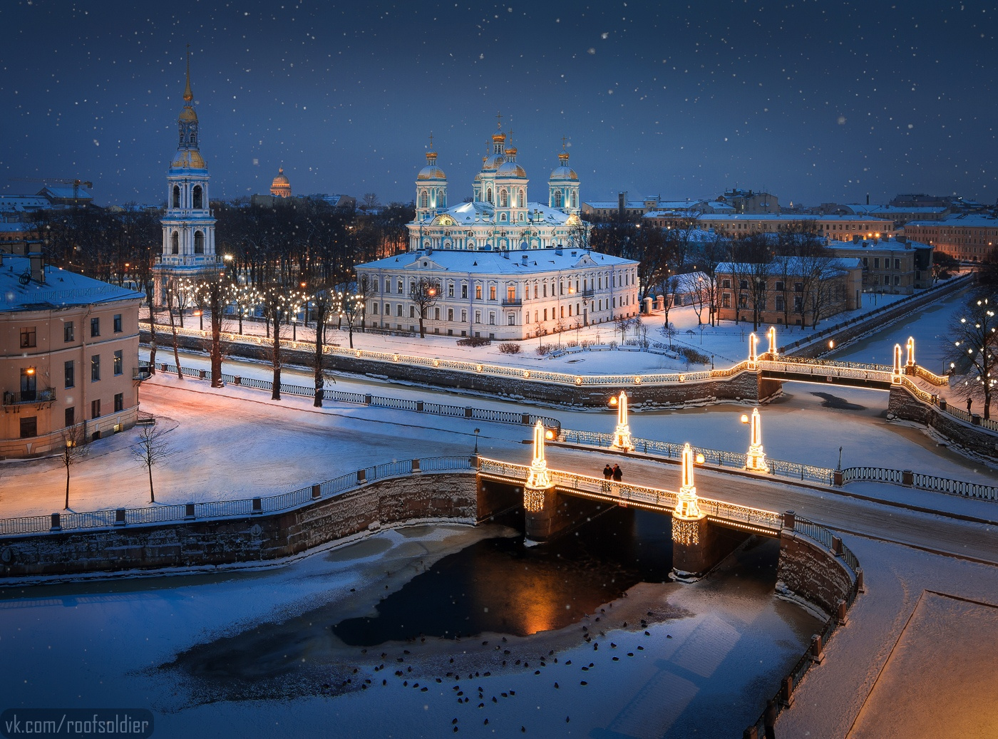С Новым Годом, Петербург! Санкт-Петербург город закат ночь зима Новый год Рождество храм церковь мост крыша