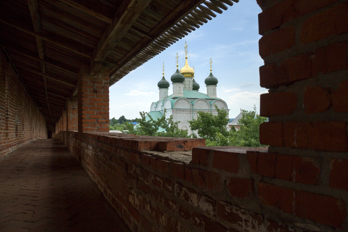 Вид с крепостной стены на Никольский собор зарайск кремль
