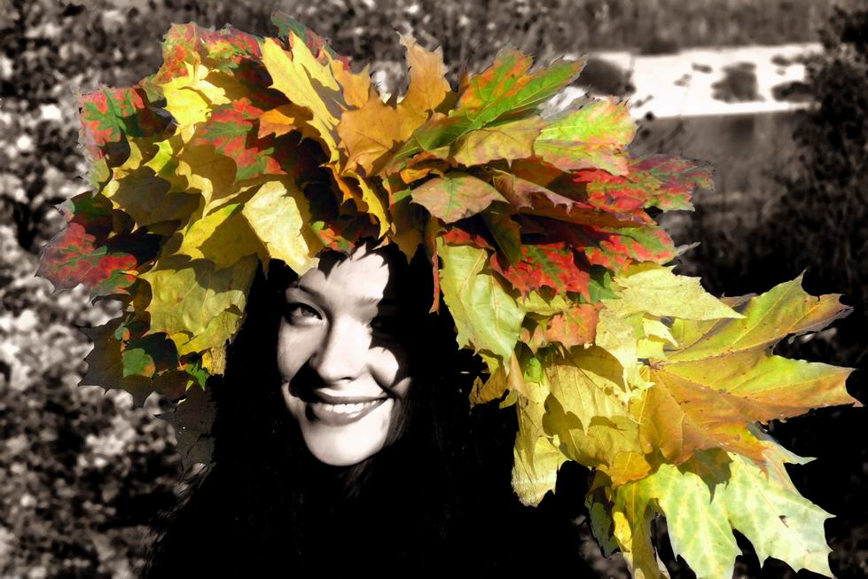 Веселая осень II девушка осень венок веселье листья