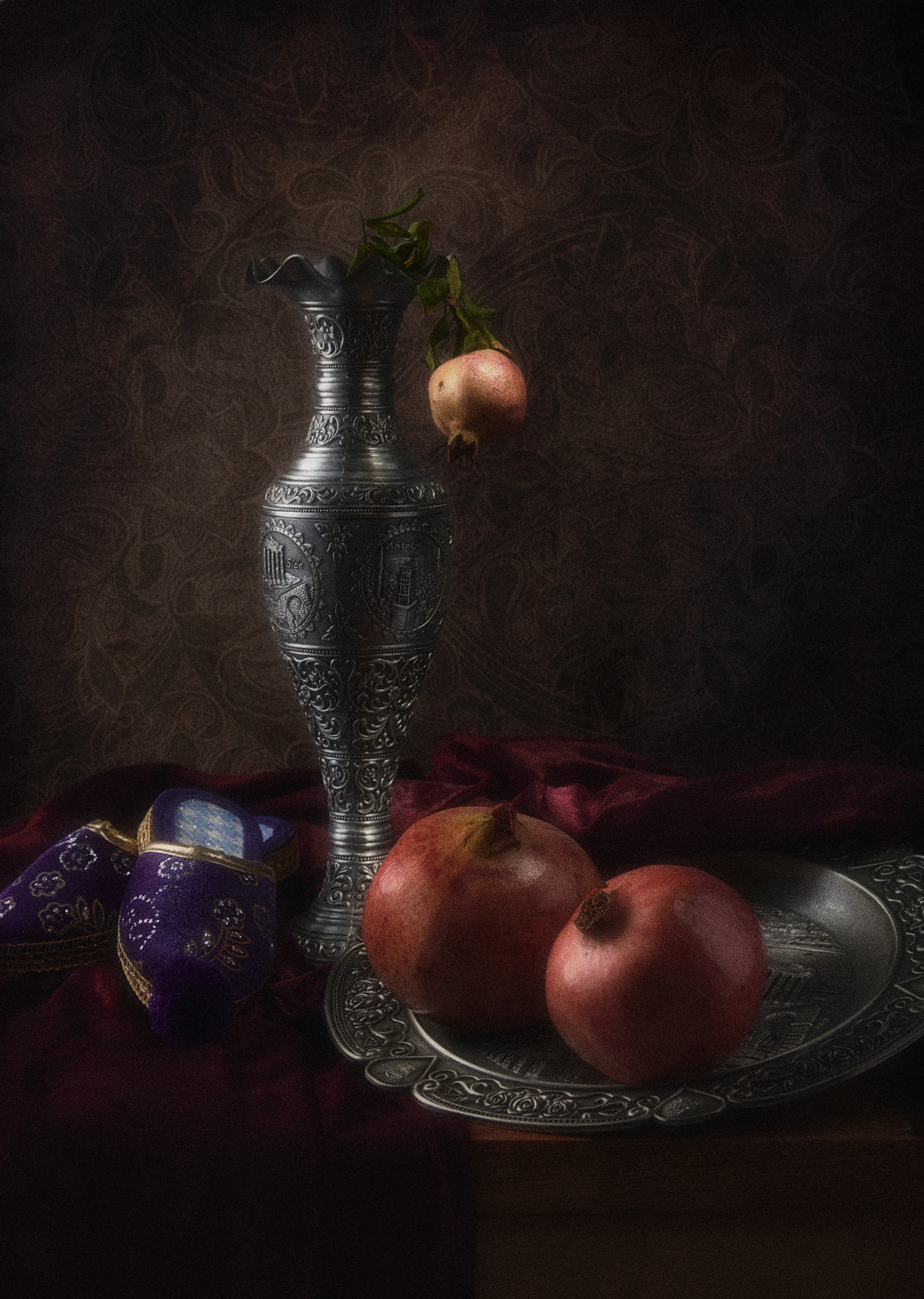 Турецкие мотивы натюрморт композиция постановка сцена плоды еда фрукты гранат кувшин посуда