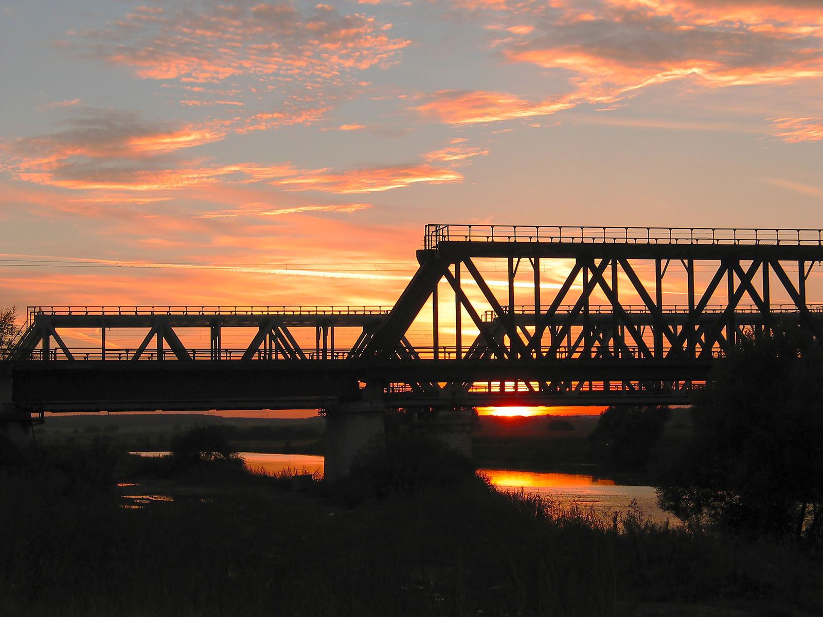 Мосты. закат ж д мост пейзаж природа железная дорога