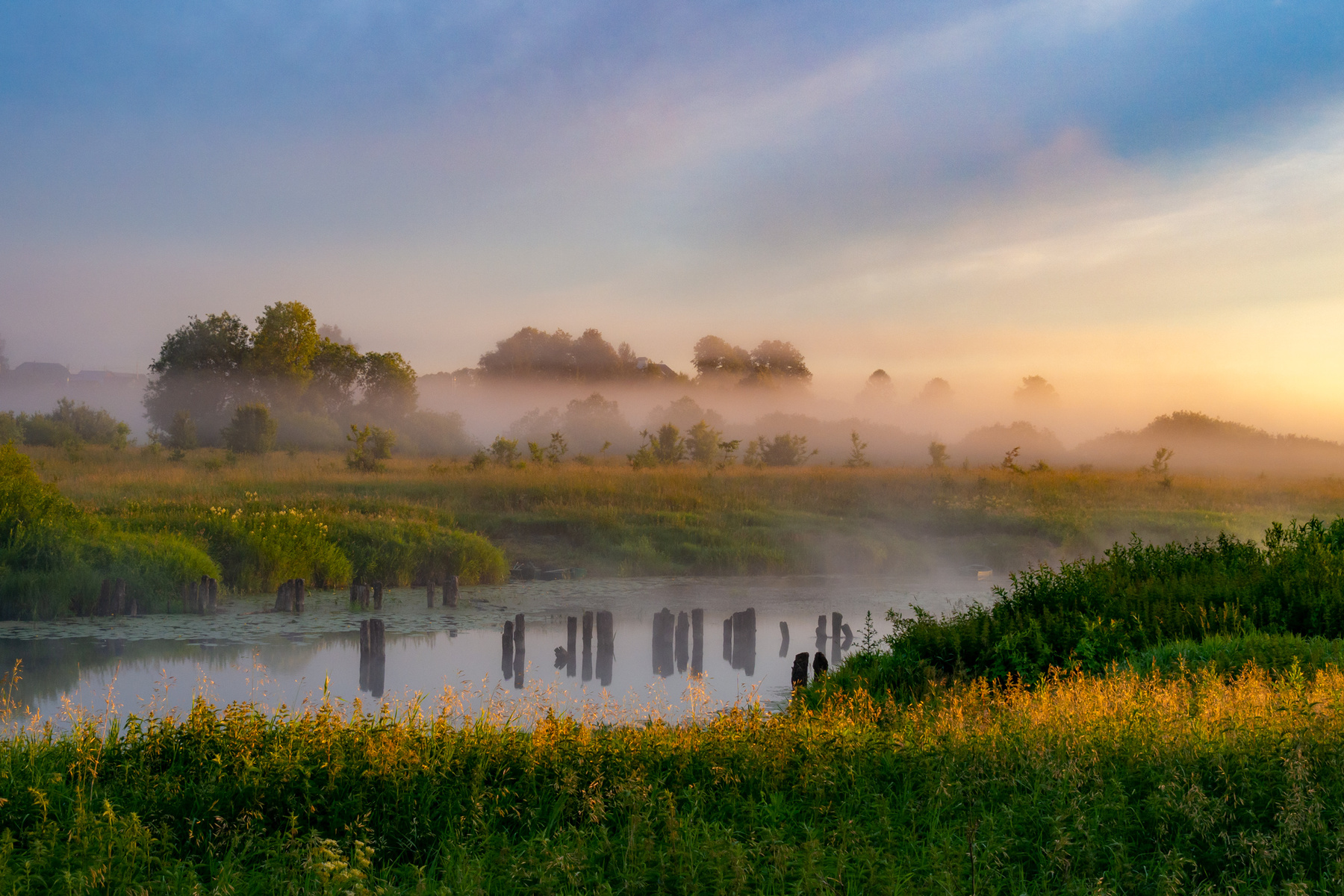 Краски русского лета лето утро река туман
