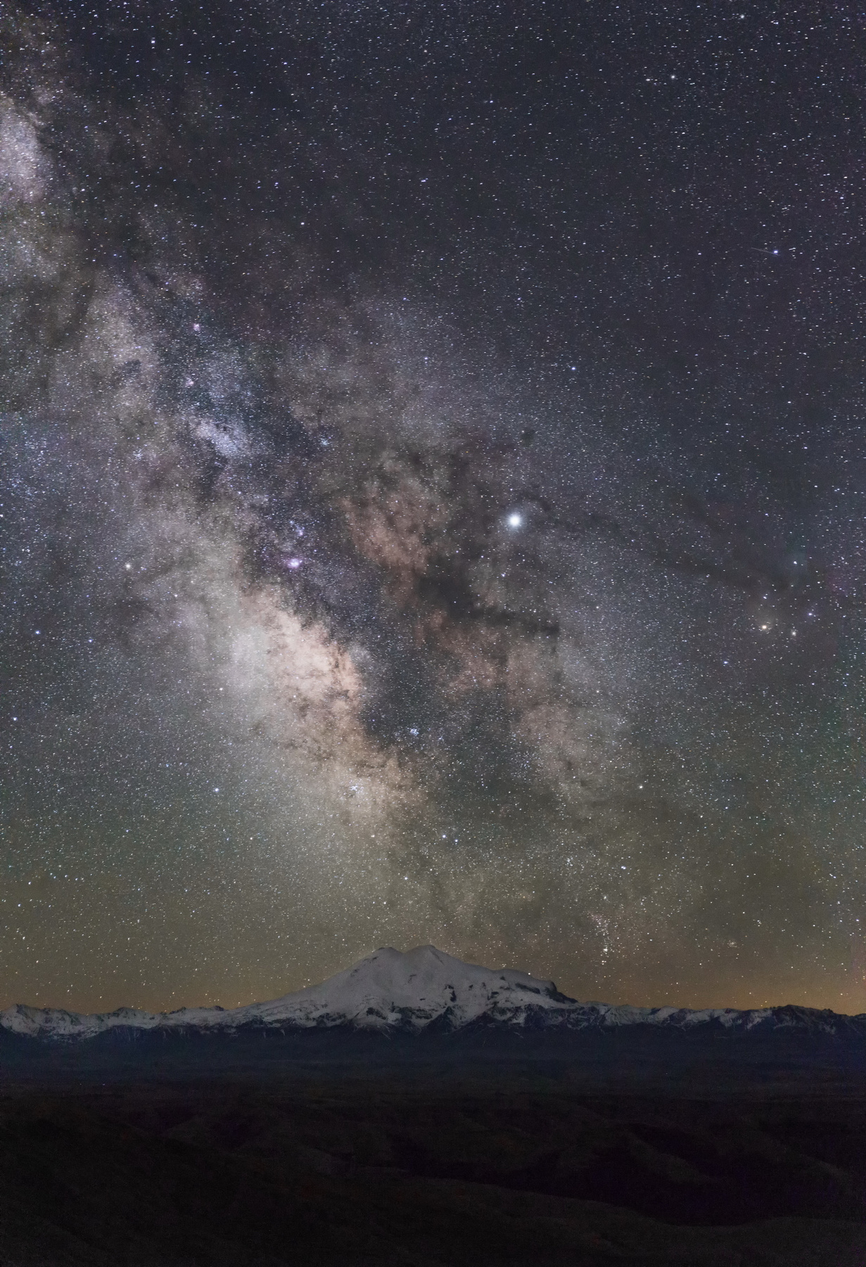 Ночной Эльбрус Эльбрус горы лето зима звезды кавказ