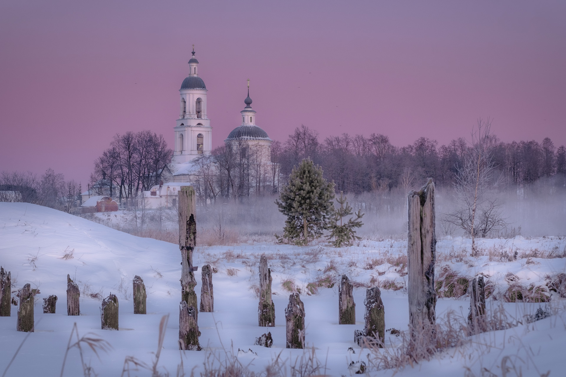 Сиреневый мороз утро рассвет сиреневый мороз холод зима церковь филипповское