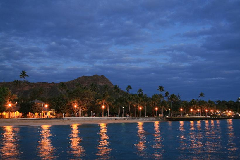 Diamond Head Hawaii, Waikiki Beach, Ocean, Palm Trees, Sunset, Diamond Head