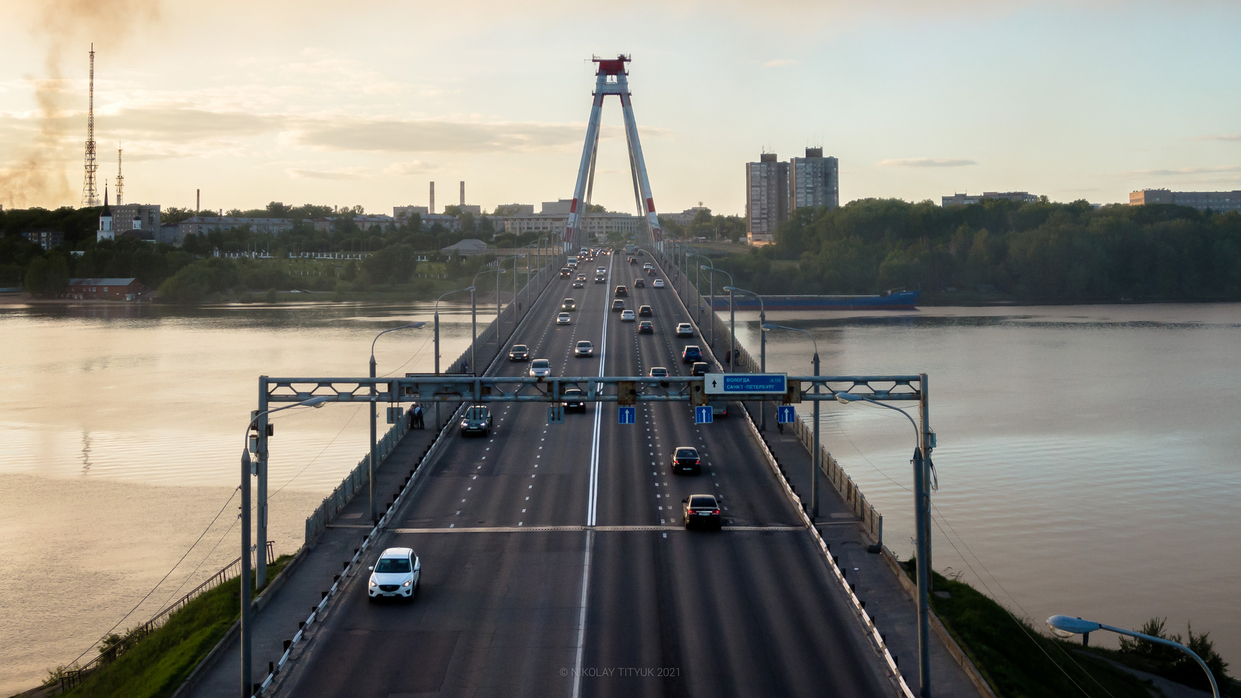 Череповец cherepovets bridge river water sky landscape cars traffic
