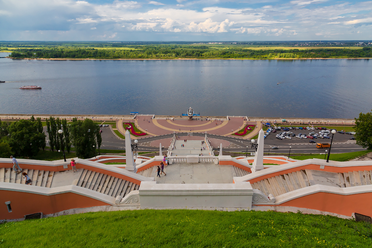 Вид на Волгу с Чкаловской лестницы Нижний Новгород город река Волга