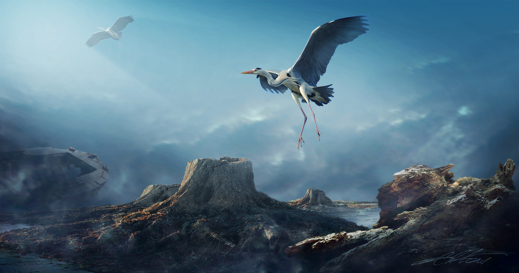 Herons Flight Digital Photo Art Landscape Fatalism Eltons Fantasies