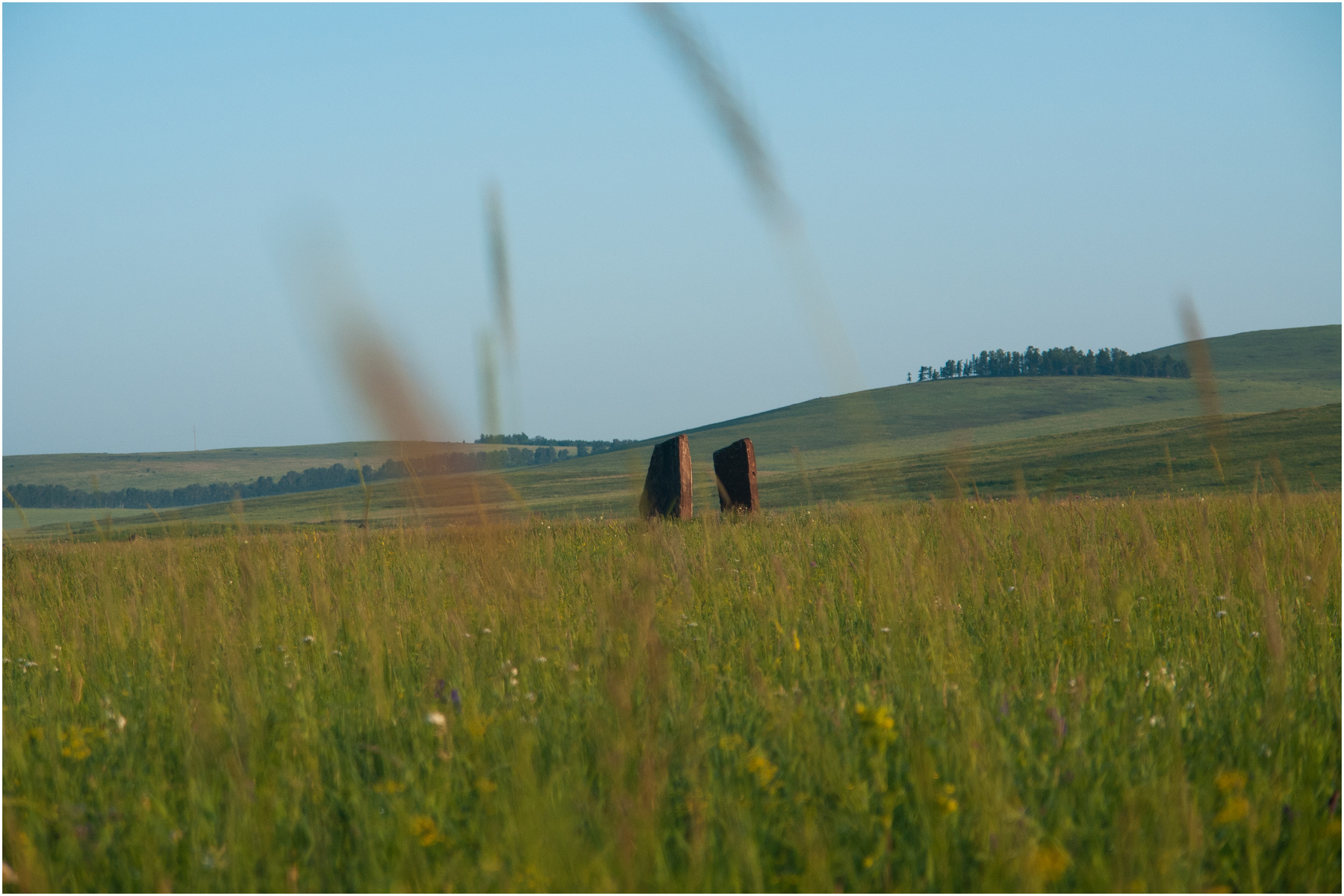 В поле Хакасия путешествия туризм краеведение поле трава ворота камни загадка окунёвцы