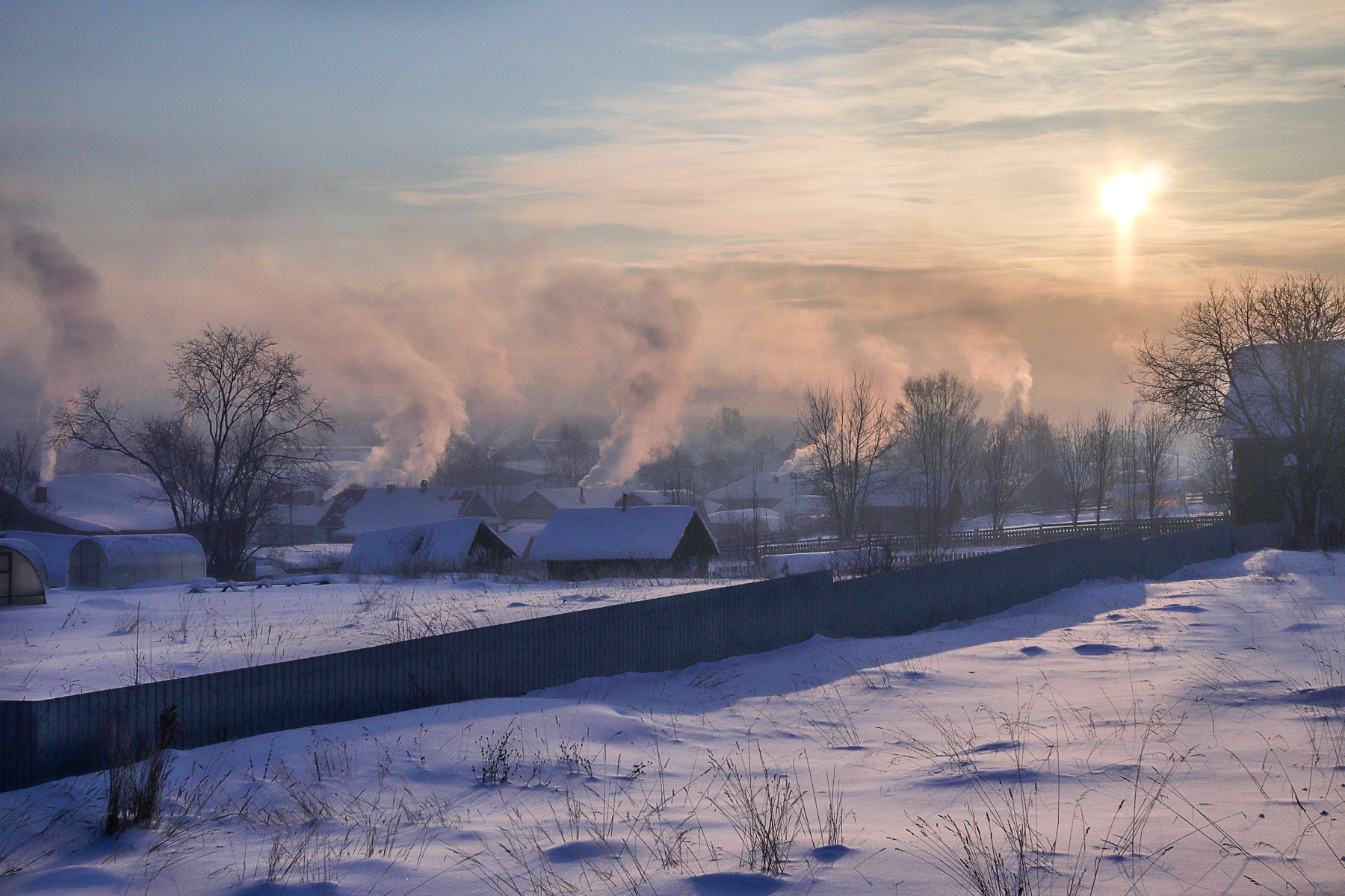 Морозное утро в селе. Зима Мороз Село