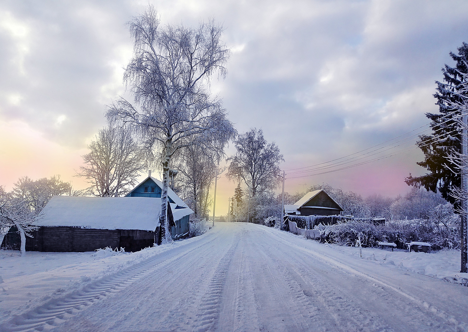 Зима в белорусской деревне Зима природа деревня деревья дома холод мороз снег дорога winter landscape village trees houses frost ice snow road