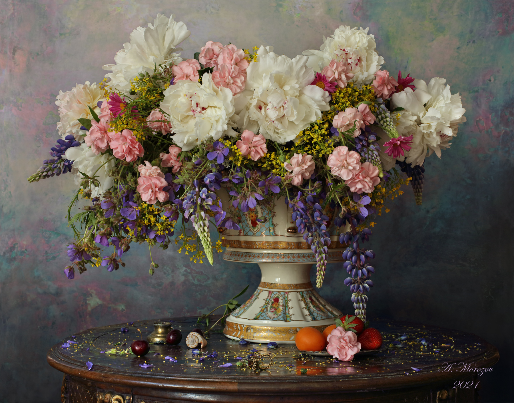 Натюрморт с цветами цветы пионы ваза букет